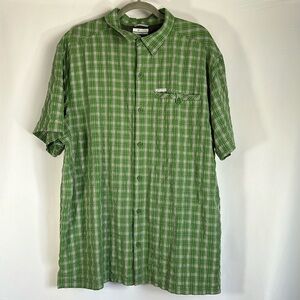 Columbia Green Checkered Button Down Short Sleeve Shirt XL
